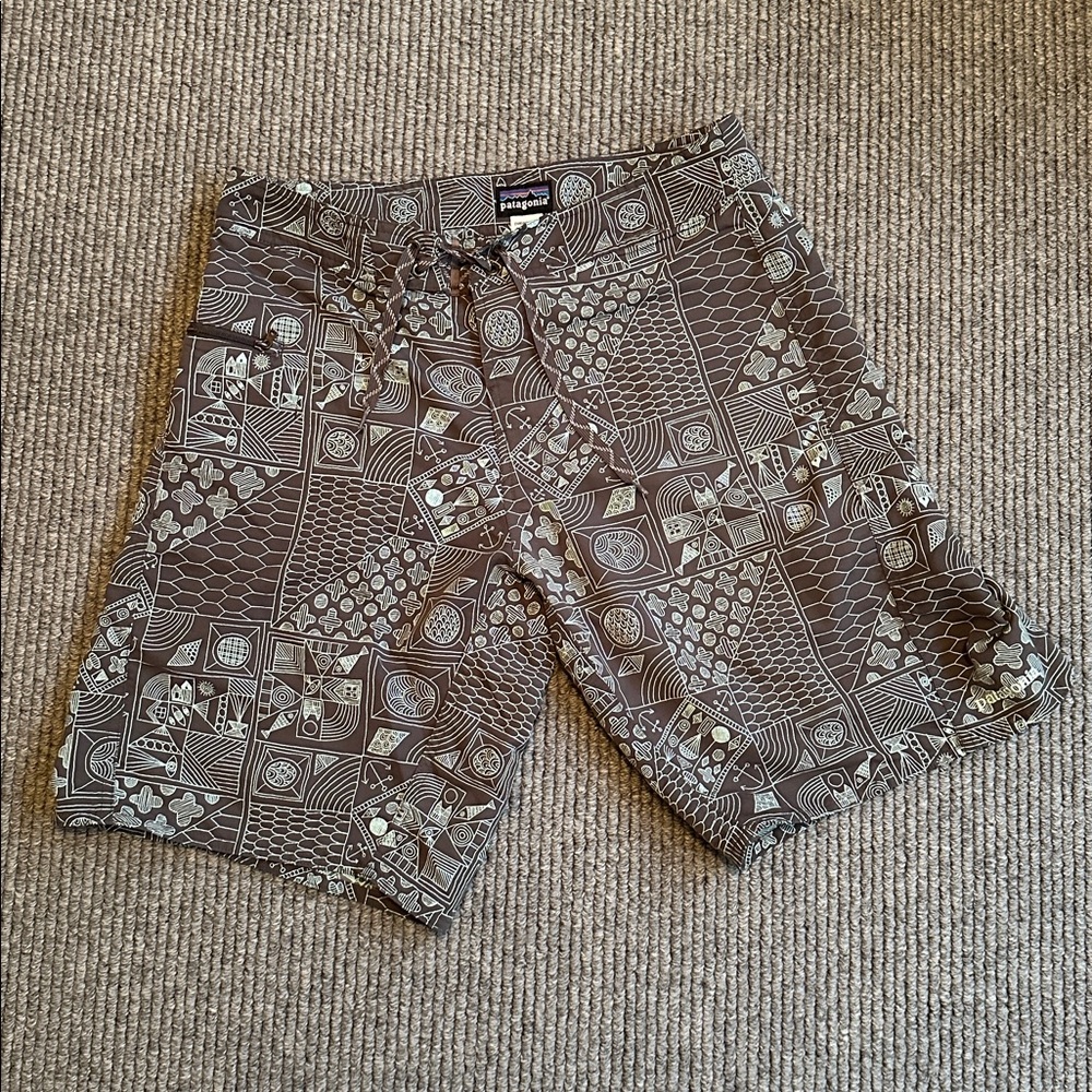 Patagonia Graphic Swim Board Shorts, Gray and Mint Green, Size 31
